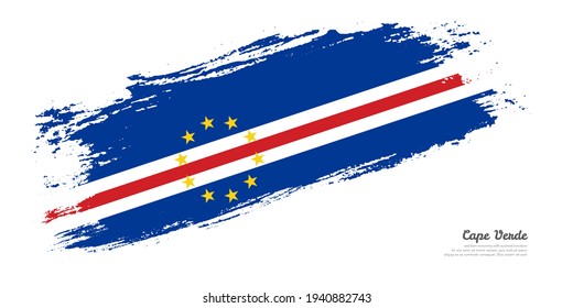 Hand painted brush flag of Cape Verde country with stylish flag on white background