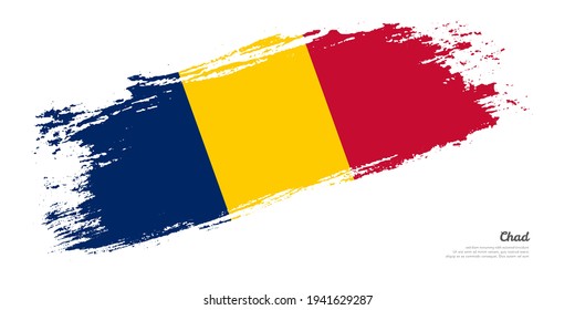 Handgemalte Pinselflagge im Tschad mit stylischer Flagge auf weißem Hintergrund
