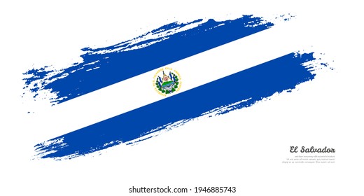 Bandera de cepillo pintada a mano del país de El Salvador con una elegante bandera con fondo blanco