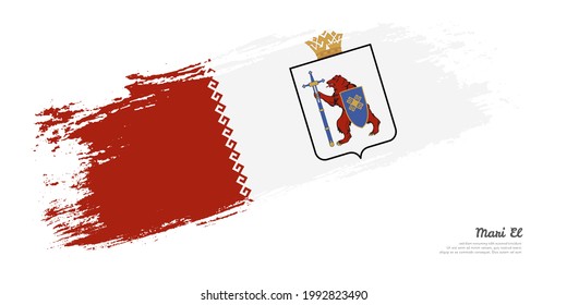 Hand painted brush flag of Mari El country with stylish flag on white background