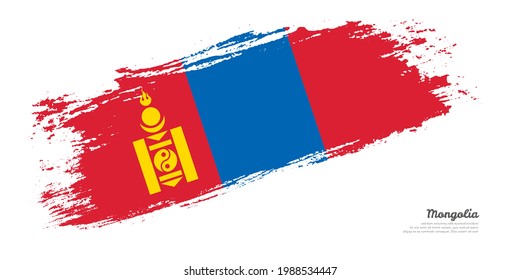 Hand painted brush flag of Mongolia country with stylish flag on white background