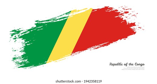 Hand painted brush flag of Republic of the Congo country with stylish flag on white background