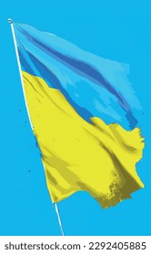 Hand painted brush flag of Ukraine country with stylish flag on blue background stop war peace