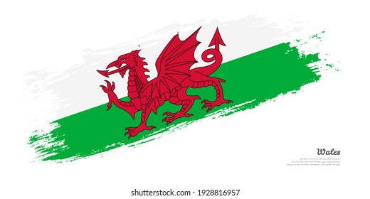 Hand painted brush flag of Wales country with stylish flag on white background