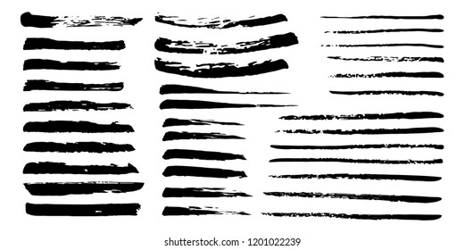 Hand painted brush strokes, dividers and ornaments. Hand drawn with ink. Vector illustration