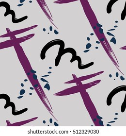 Hand painted brush strokes in grey, violet and navy. Vector abstract repeating background.
Hipster contemporary simple art