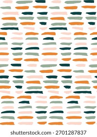 Pincel pintado a mano en rayas Horizontales como agua abstracta en colores de rosa, naranja, verde, azul sobre fondo blanco. Patrón geométrico minimalista de Vector sin costuras. Ideal para la decoración del hogar, tela