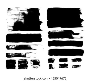 Hand painted brush strokes isolated on white background, grunge textures. Vector set.