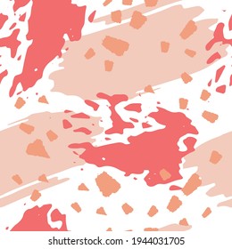 Hand painted brush strokes seamless abstract pattern. Pastel pink colors. Vector illustration.  