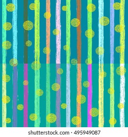 Hand painted brush strokes seamless pattern. Vector illustration. Colorful confetti on a striped background.