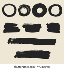 Hand painted brush strokes. Vector brush strokes. Grunge halftone textures set. Grunge lines . Vector stripes. Set of dirty textured shape . Scratches for your design. Banners.
