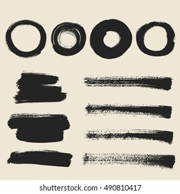 Hand painted brush strokes. Vector brush strokes. Grunge halftone textures set. Grunge lines . Vector stripes. Set of dirty textured shape . Scratches for your design. Banners.