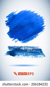 Hand painted brush strokes. Watercolor hand painted brush strokes, Blue banners. Isolated on white background.