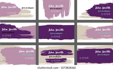 Hand Painted Business Cards Vector Templates. Natural Paint Brush Strokes Cool Banners Set. Creative Modern Grungy Retro Corporate Identity. Elegant Strokes Business Cards Vector Template.