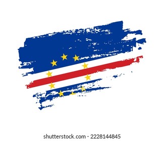 Hand painted Cape Verde grunge brush style flag on solid background