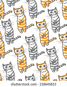 hand painted cat seamless vector pattern