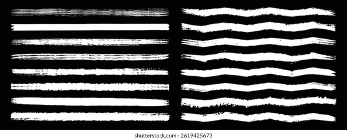 Hand painted chalk brushes. Hand drawn grunge lines on chalkboard background can be used as art brushes. Vector illustration