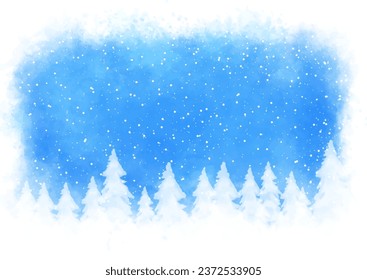 Hand painted Christmas background with a winter tree landscape