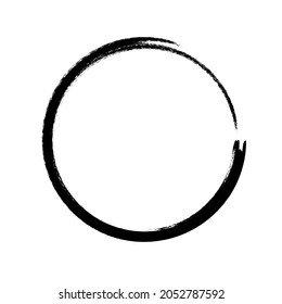 Hand painted circle. Black grunge distressed texture. Ink brush stroke.