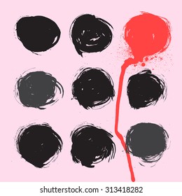 Hand painted circle with rough edges. Dry brush ink illustration.