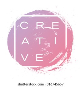 Hand painted circle with rough edges. Dry brush ink illustration.