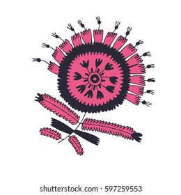 hand painted color flower similar to a mandala.On a white background.Element for design invitation or congratulations