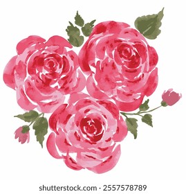  Hand painted colorful floral composition isolated on white background. watercolor flower bunch. set of watercolor roses and tropical leaves. design for wallpaper, invitation, wedding card, fabric.