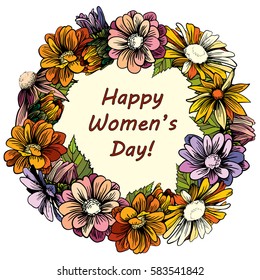 Hand painted colorful wreath of flowers