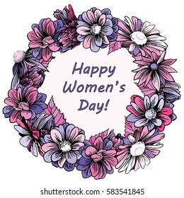 Hand painted colorful wreath of flowers