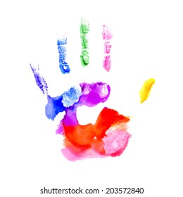 Hand painted in colors of the rainbow on white background