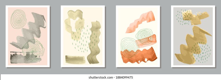 Juego de vectores de lienzo contemporáneo pintado a mano. Collage de frotis de color de agua. marcos de estilo de los años 60. Decoración elegante de la casa. Elementos de trazo de pincel.