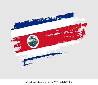Hand painted Costa Rica grunge brush style flag on solid background