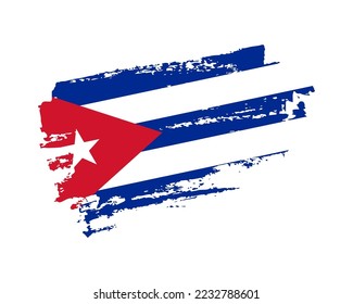 Hand painted Cuba grunge brush style flag on solid background