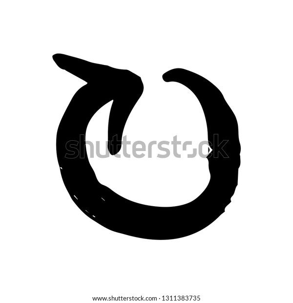 Hand painted curve arrow\
drawn with ink brush isolated on white background. Victor\
illustration