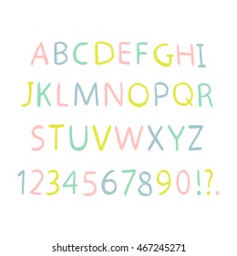 Hand painted cute alphabet. Multicolored ABC creative letters. Vector illustration.