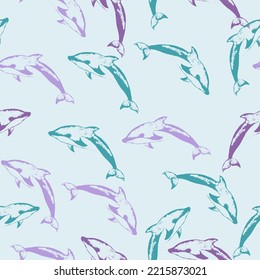 Hand painted cute illustration for design of fabric, wrapping paper, scrapbooking etc Sea Underwater Creatures Background with Abstract Elements for Decoration.