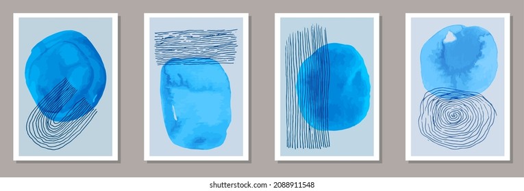 Handgemalte dekorative Banner, Vektorgrafik. Aquarellfarben färben Formen. Skandinavische Drucke. Poster-Layouts für Jugendbüros. Doodle-Elemente.