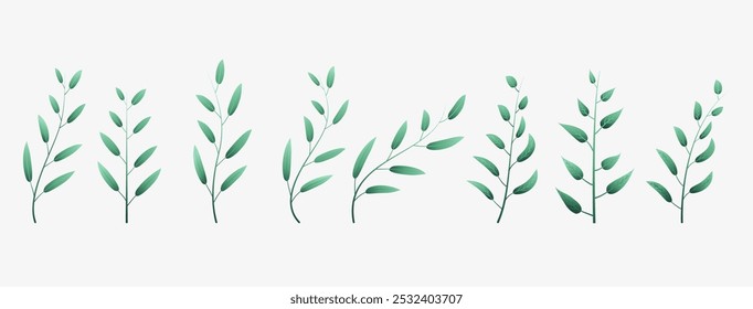 hand painted decorative herbal leaves element background in pack vector