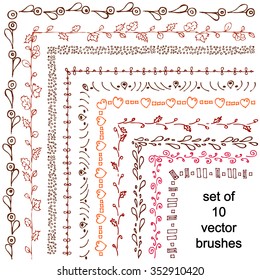 Hand painted decorative vector brushes with corner tiles. Dividers, borders, ornaments. 