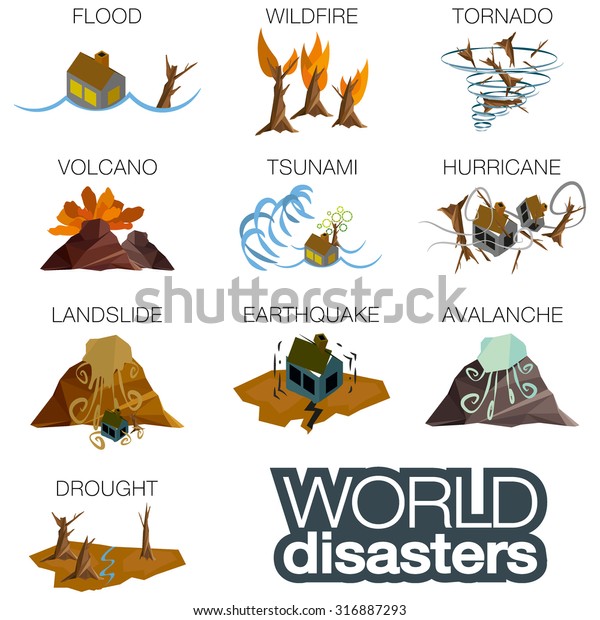 Hand Painted Disaster Icon Set Vector Stock Vector (Royalty Free ...