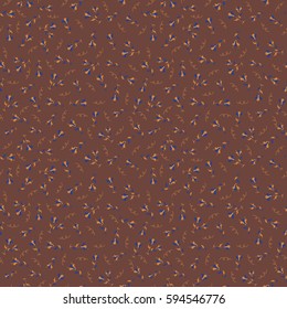 Hand painted ditsy flowers seamless pattern. Vector background with blue, orange and brown small flowers.