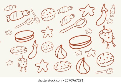 Hand Painted doodle Background Various Food Ingredients Cartoon transparent Background