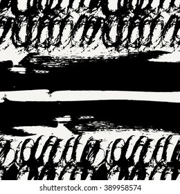 Hand painted dry brush strokes in black on cream background. Seamless abstract repeating background.