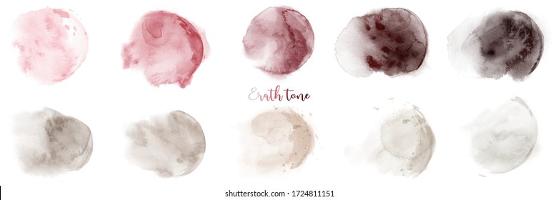 Hand painted earth tone watercolor texture set.  Stain artistic vector used as being an element in the decorative design of background, brochure, poster, card, cover, banner.