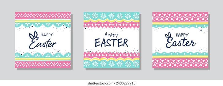 Hand painted Easter egg pattern. A set of of a greeting cards with decorations. Vector illustration