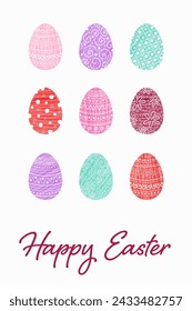 Hand painted Easter egg pattern. Design of a greeting card with decorations. Vector illustration