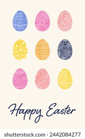 Hand painted Easter egg pattern. Design of a greeting card with decorations. Vector illustration