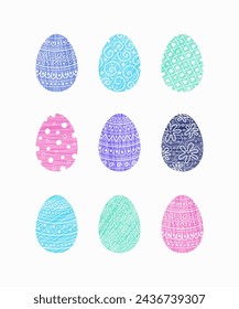 Hand painted Easter eggs. Collection. Vector illustration