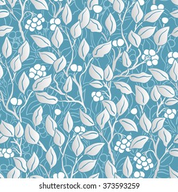 hand painted eaves seamless floral pattern vector background. Leaf pattern. Doodle vector pattern. Pastel blue and silver.