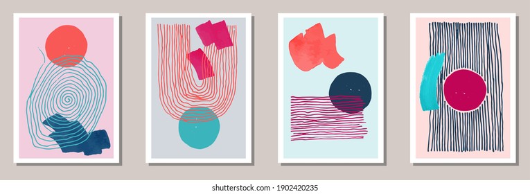 Hand painted elegant banners vector set. Watercolor blotches patterns. Chinese style frames. Stylish office poster layouts. Scribble elements.